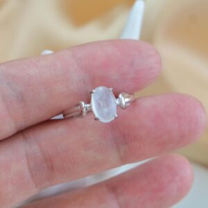 Natural White Jade Ring Sterling Silver 925, Zircon Halo Accents, Open Back Design